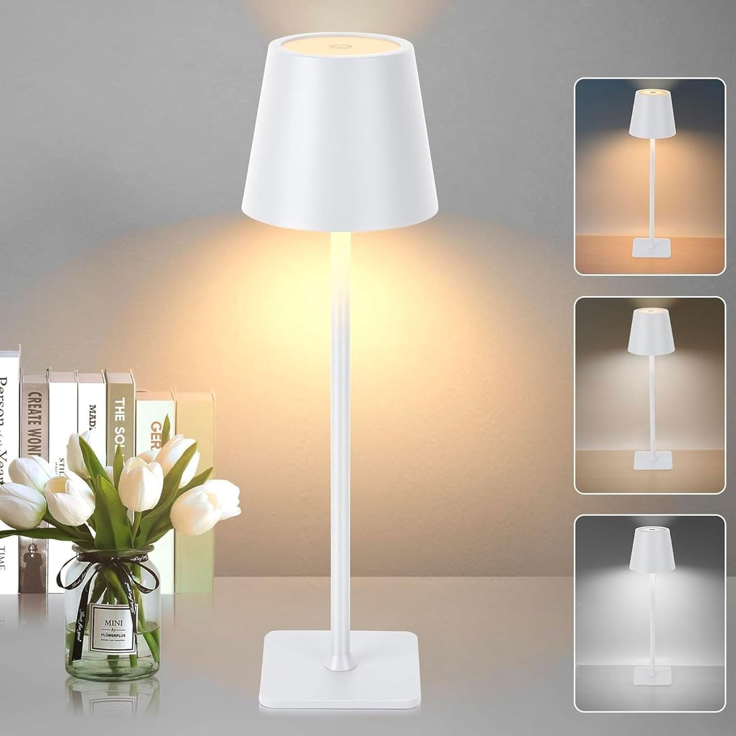 081 Store - LAMPADA DA TAVOLO SENZA FILI RICARICABILE BIANCHE, LAMPADA DA TAVOLO LED DIMMERABILE E CON 3 TONALITà DI LUCE, DIMMERABILE 3000-65000K ED IMPERMEABILE IP54