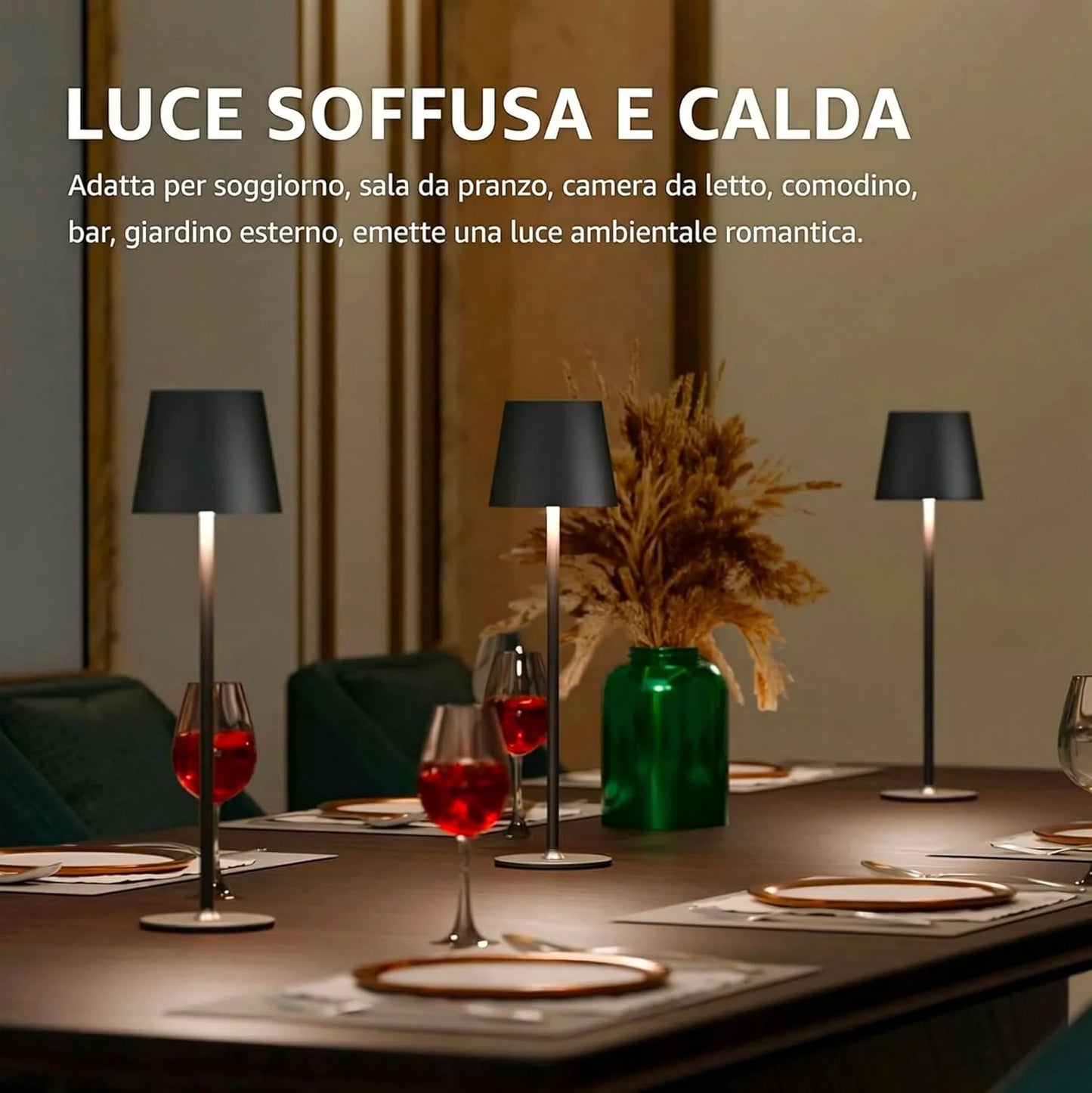 Set 4 Lampade da Tavolo LED Ricaricabili Senza Fili IP54 – Dimmerabili 3000-6500K, Luce Calda Naturale Fredda per Casa, Ristorante e Terrazza