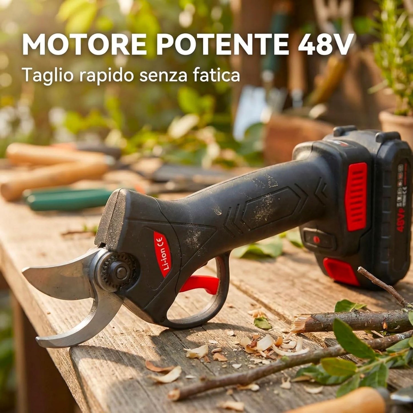 Forbici da Potatura Elettriche 48V con 3 Batterie, Taglio fino a 35 mm, Valigetta e Accessori Inclusi
