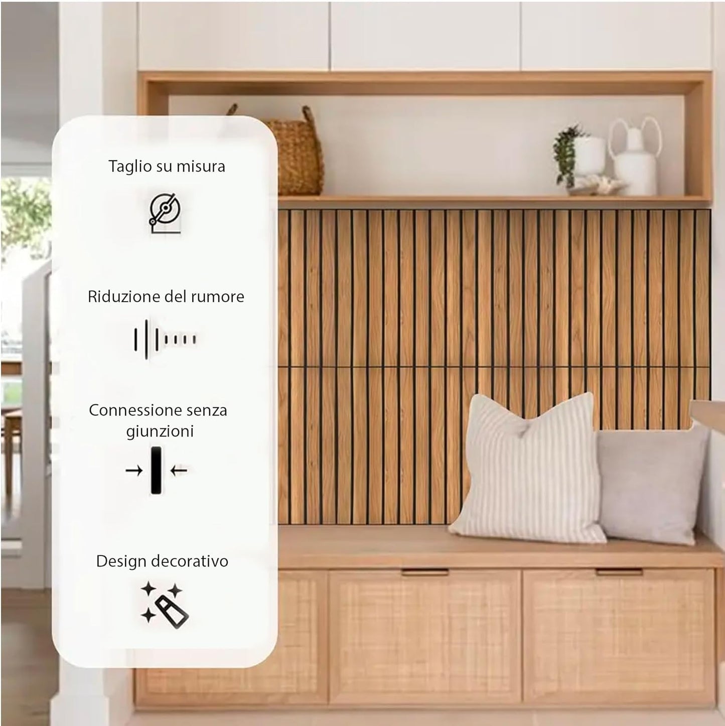 081 Store - Set di 4 Pannelli Acustici Effetto Legno, Pannelli Fonoassorbenti Decorativi per Pareti, Pannelli Fonoassorbenti Soffitto 40x40 cm, Pannelli Murali, Design Moderno - Rovere Chiaro