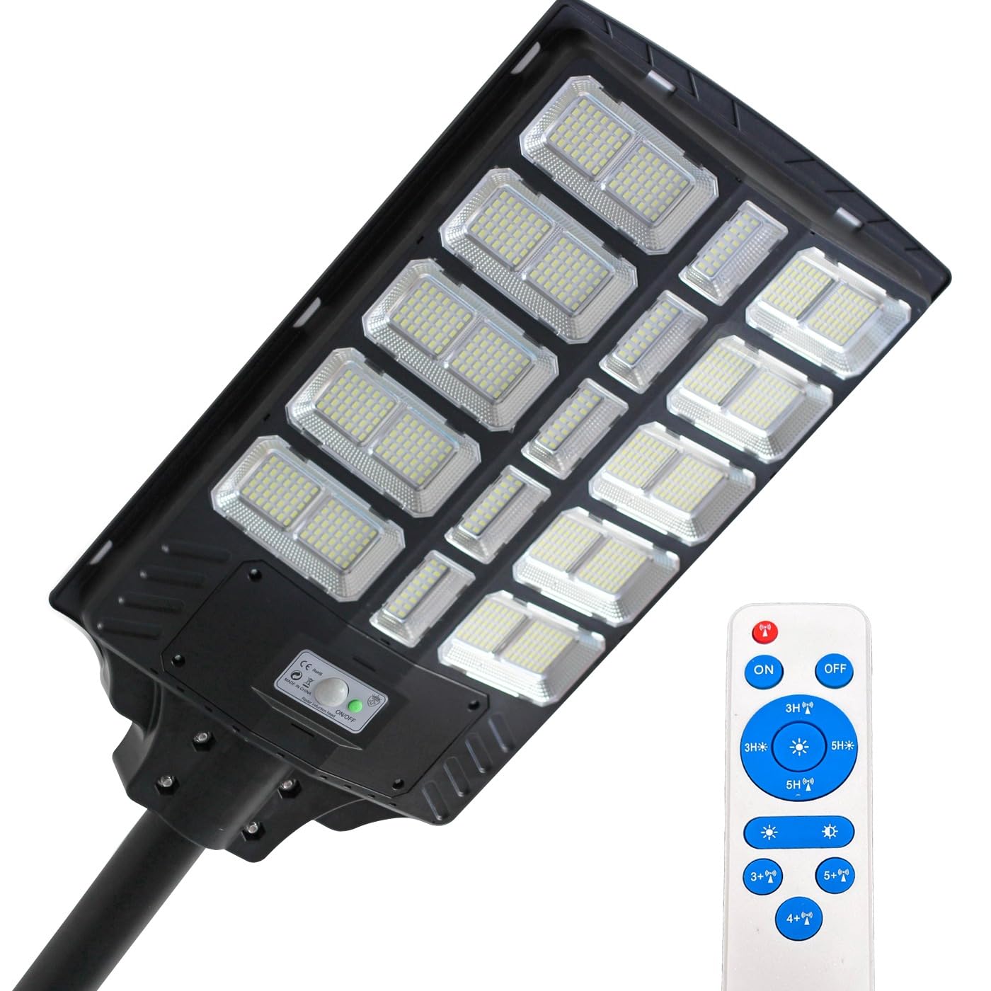 081 Store - Lampione Solare Led Esterno 1500W Impermeabile IP67 780 LED e Telecomando e staffa di 50cm nera per Esterni sensore Crepuscolare [Classe di efficienza energetica A++]