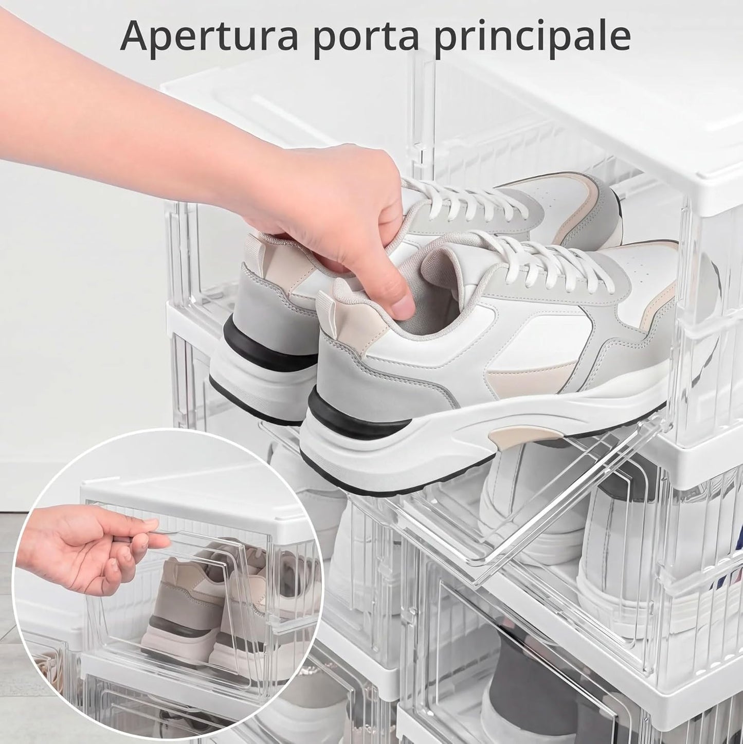 Scarpiera Salvaspazio Pieghevole set da 2,  12 Ripiani Totali, Organizzatore Compatto con 6 Scatole Porta Scarpe