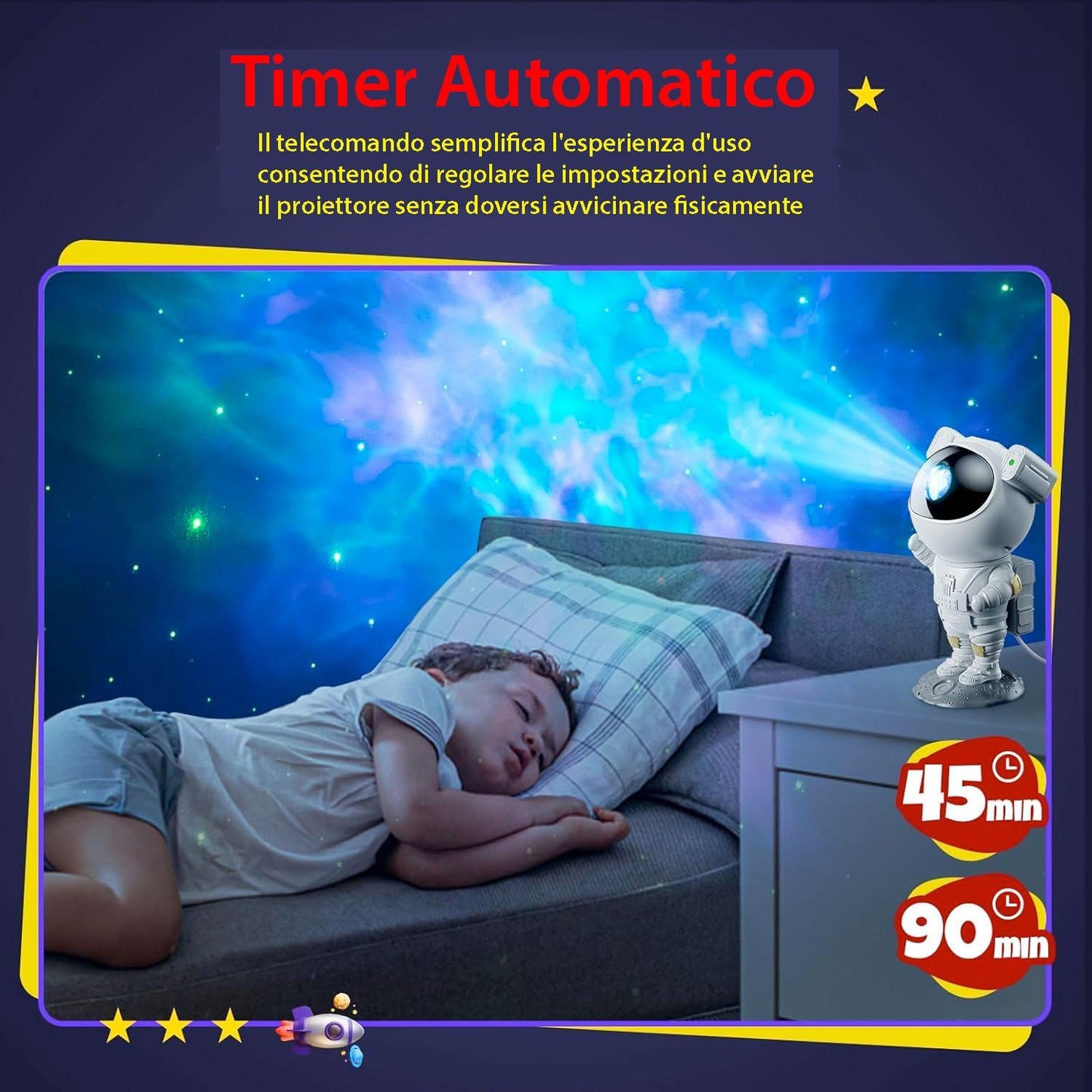 Proiettore Stelle Soffitto Astronauta con 17 Effetti Luce, Timer e Telecomando, Lampada Notturna per Bambini