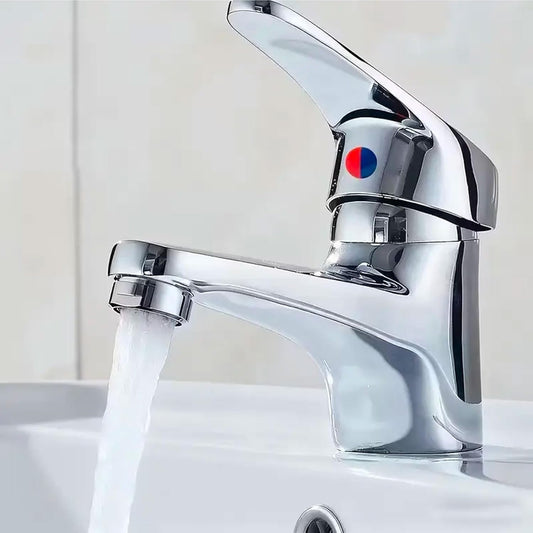 Miscelatore Monocomando Lavabo Bagno in Ottone Cromato con Flessibili Acqua Calda/Fredda, Installazione Facile