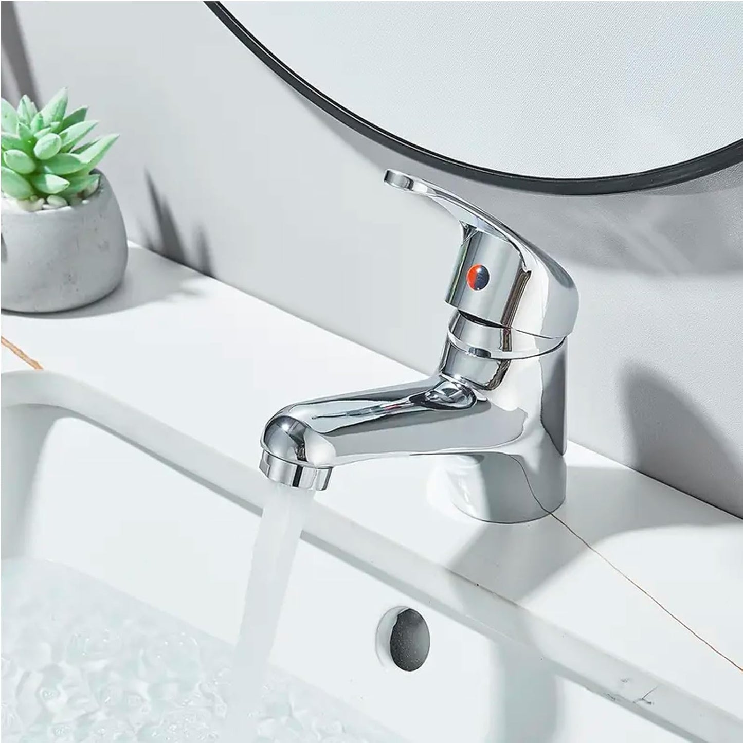 Miscelatore Monocomando Lavabo Bagno in Ottone Cromato con Flessibili Acqua Calda/Fredda, Installazione Facile