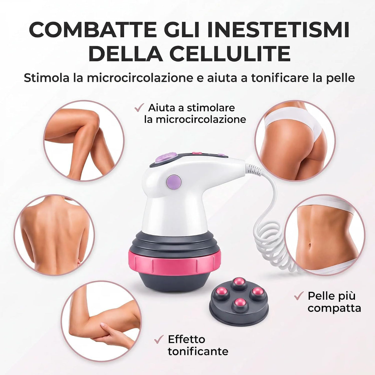 Massaggiatore Anticellulite Elettrico per Corpo, 3 Testine Intercambiabili, Vibrazione, Infrarossi e Intensità Regolabile, Massaggiatore Corpo per Gambe, Glutei, Addome e Braccia