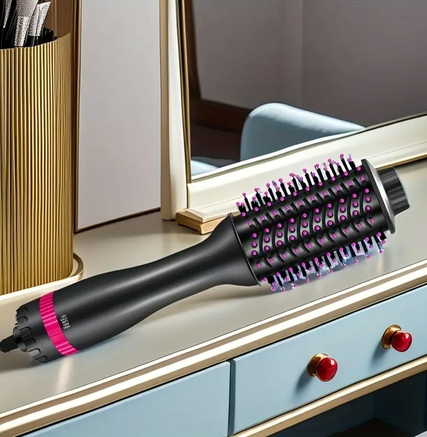 081 Store - Spazzola Asciugacapelli e Volumizzante in Uno, 1200W Spazzola phon Asciugacapelli e Styler, con Ioni Negativi Anti-Crespo, Cilindro in Ceramica al Titanio, Spazzola Raddrizzante