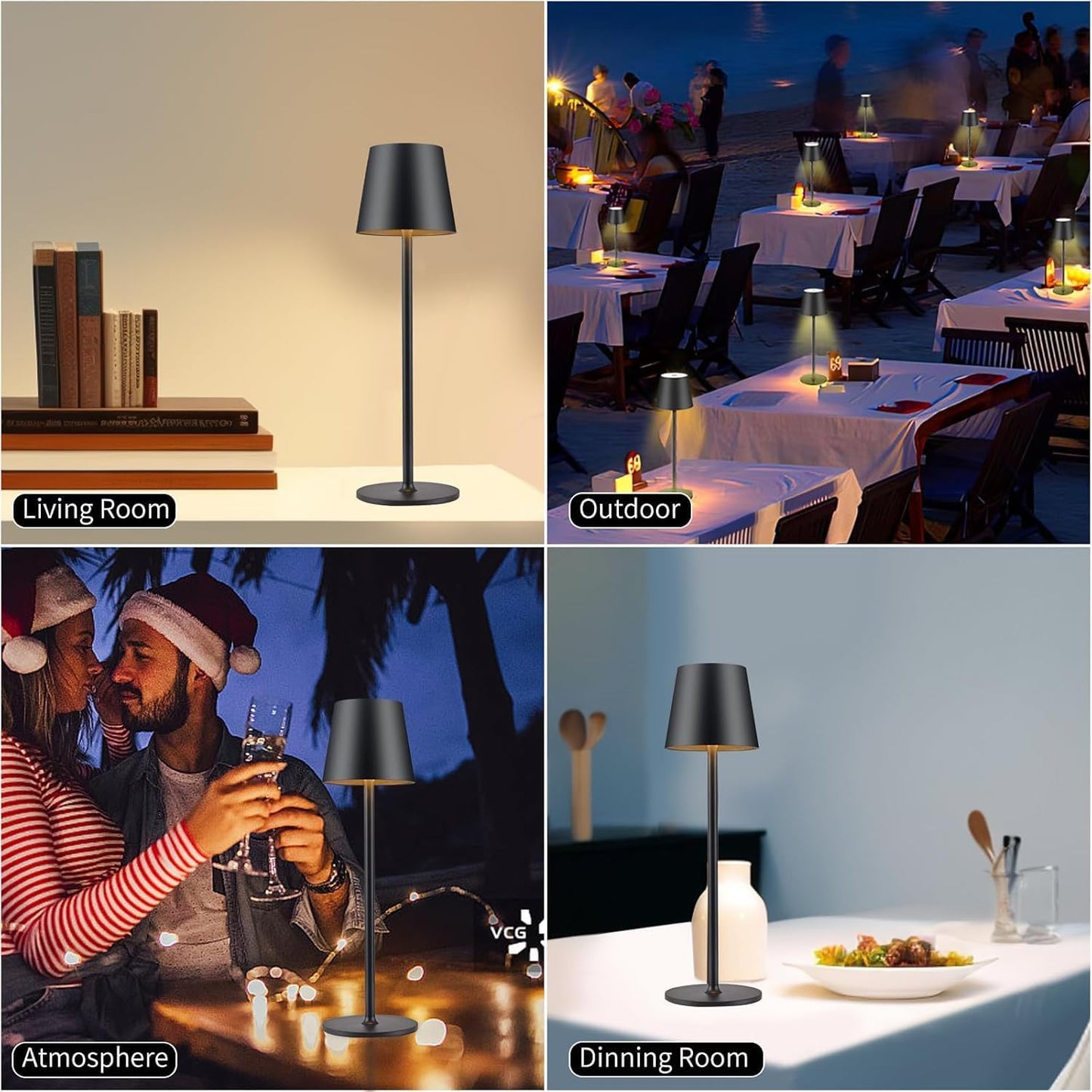 Kit 2 Lampade da Tavolo Senza Fili Nere Ricaricabili, LED Dimmerabili 3 Tonalità 3000K-6500K, Touch Control, Impermeabili IP54, Lampade Senza Fili Moderne per Interno ed Esterno