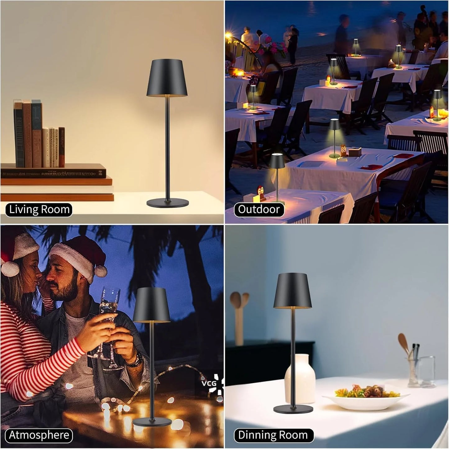 Set 4 Lampade da Tavolo LED Ricaricabili Senza Fili IP54 – Dimmerabili 3000-6500K, Luce Calda Naturale Fredda per Casa, Ristorante e Terrazza