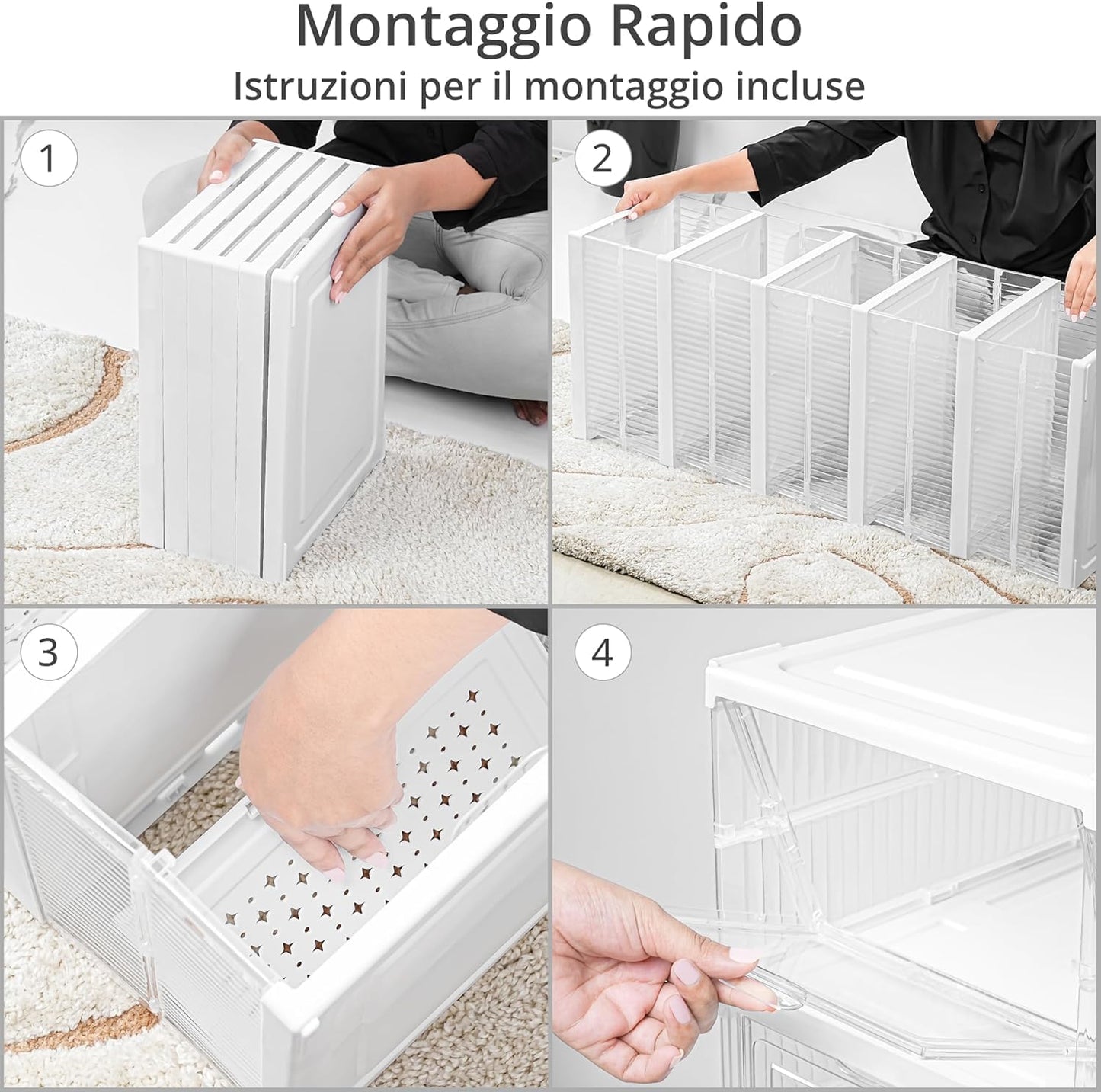 Scarpiera Salvaspazio Pieghevole set da 2,  12 Ripiani Totali, Organizzatore Compatto con 6 Scatole Porta Scarpe