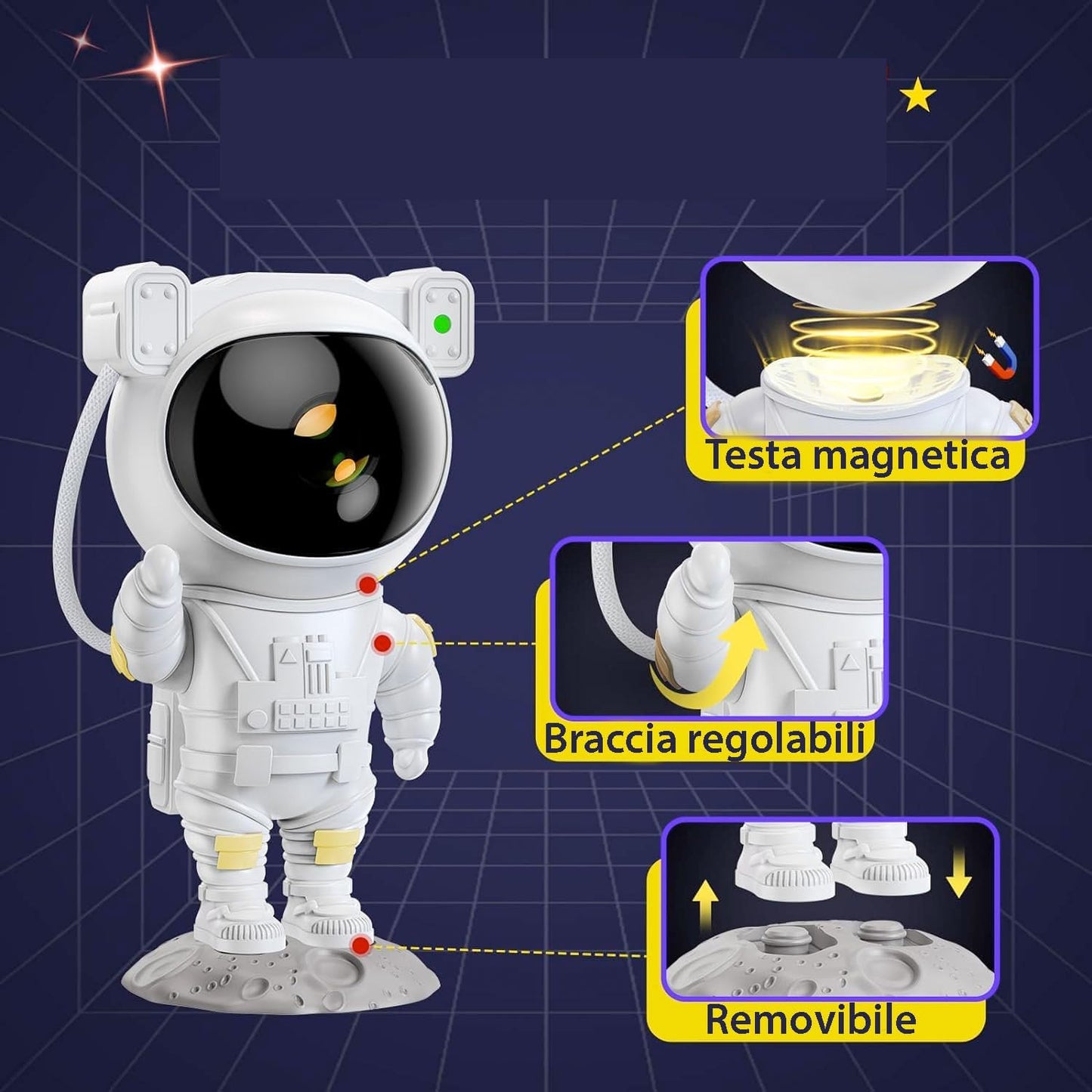 Proiettore Stelle Soffitto Astronauta con 17 Effetti Luce, Timer e Telecomando, Lampada Notturna per Bambini