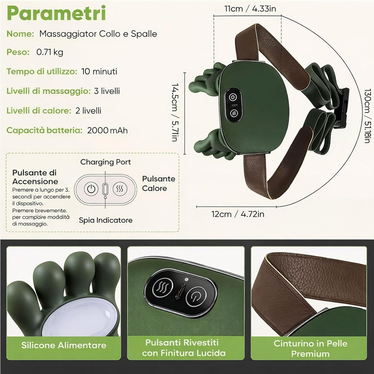 Massaggiatore Cervicale per Collo e Spalle a Forma di Mano 4D con Terapia del Calore