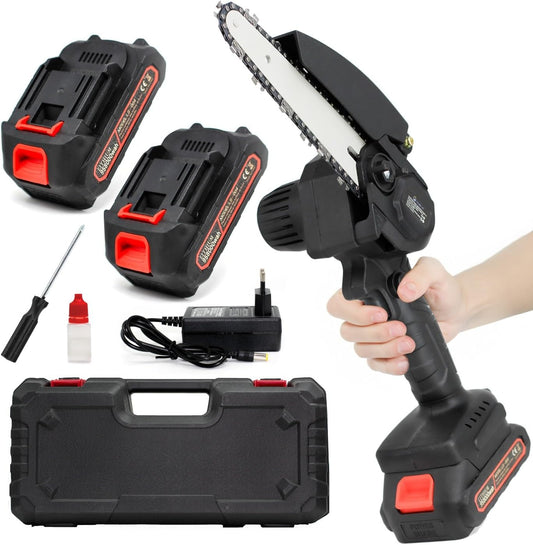 081 Store - Mini Motosega a Batteria per Potatura con 2 Batterie 48V, 6 Pollici Sega a Batteria per Potatura con valigetta, Motosega Elettrica a Batteria Portatile per il Taglio del Legno Giardini