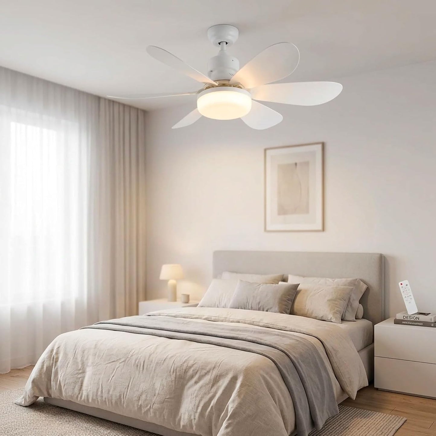 Ventilatore da Soffitto con Luce LED E27 e Telecomando, Ventilatore Lampadario 52 cm con 3 Velocità e 3 Colori di Luce, Ventilatore Silenzioso con Attacco E27 Universale per Camera da Letto, Cucina e Ufficio