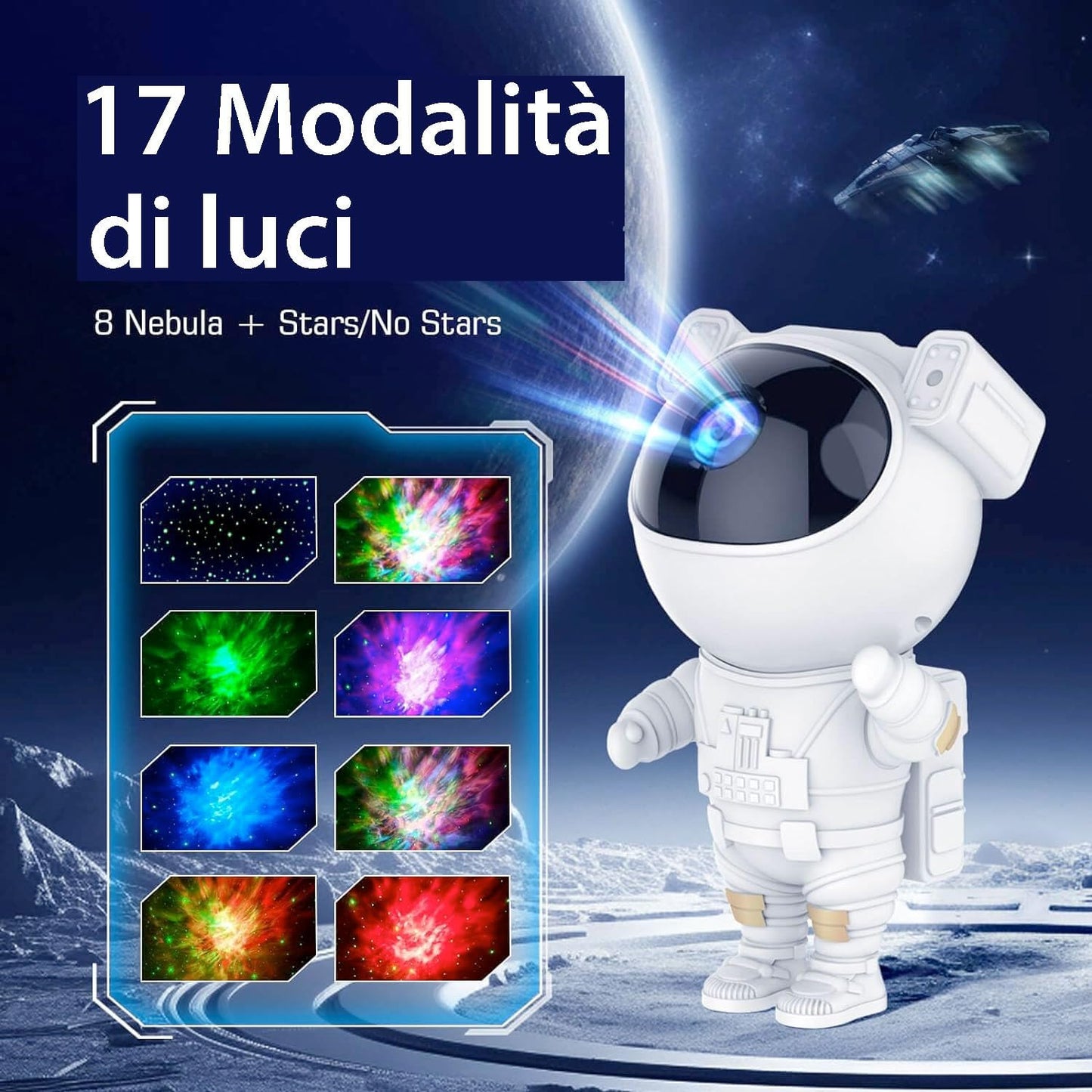 Proiettore Stelle Soffitto Astronauta con 17 Effetti Luce, Timer e Telecomando, Lampada Notturna per Bambini