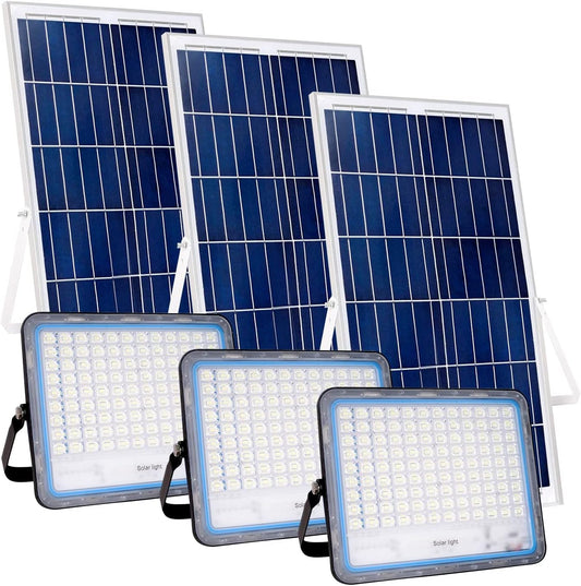 081 Store - 3 PEZZI faro led esterno con pannello solare 400w luce bianca 6000k Bianco IP67 impermeabile pannello led solare fotovoltaico con telecomando