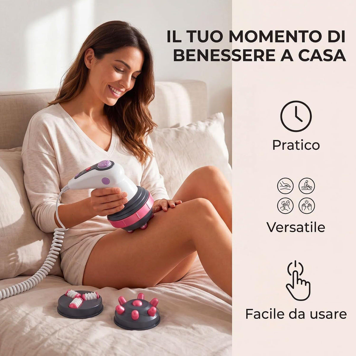 Massaggiatore Anticellulite Elettrico per Corpo, 3 Testine Intercambiabili, Vibrazione, Infrarossi e Intensità Regolabile, Massaggiatore Corpo per Gambe, Glutei, Addome e Braccia