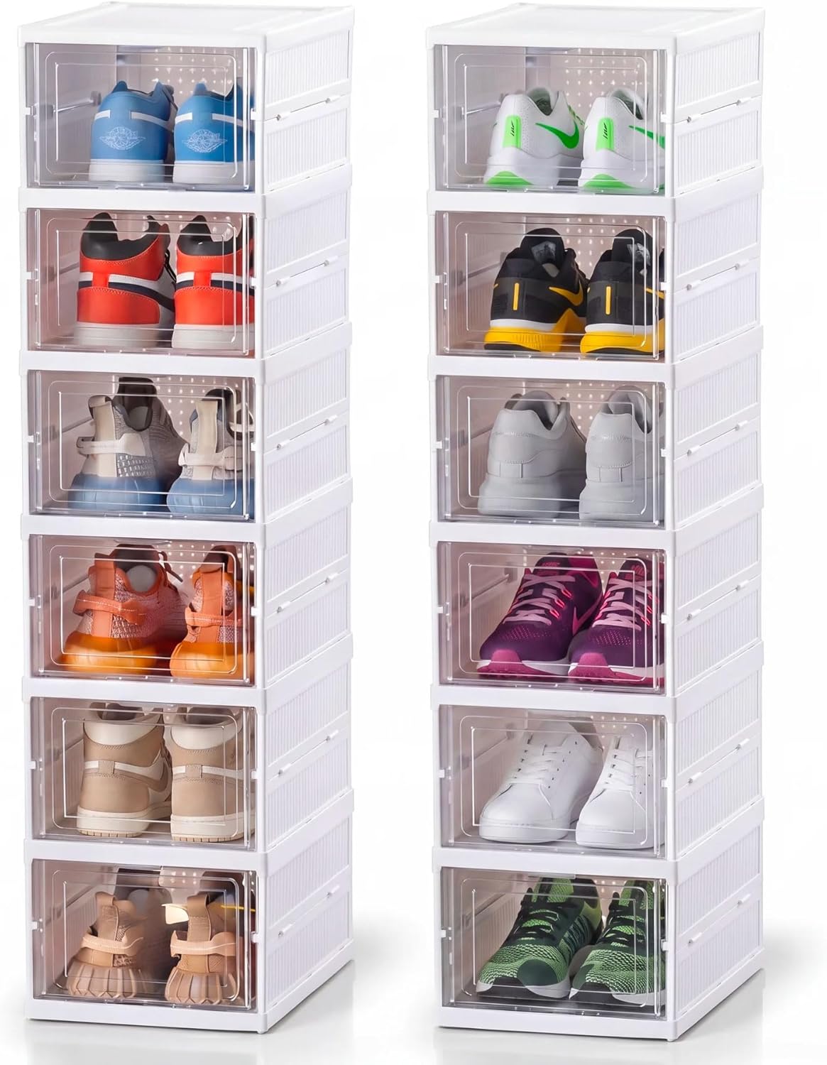 Scarpiera Salvaspazio Pieghevole set da 2,  12 Ripiani Totali, Organizzatore Compatto con 6 Scatole Porta Scarpe