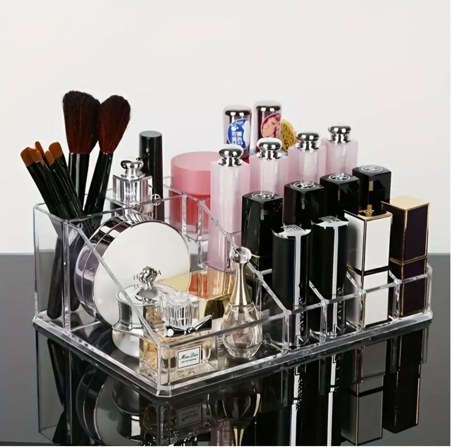 081 Store Organizer per trucchi, organizer per cosmetici, organizer per trucchi con 15 scomparti e 3 cassetti in acrilico per toeletta