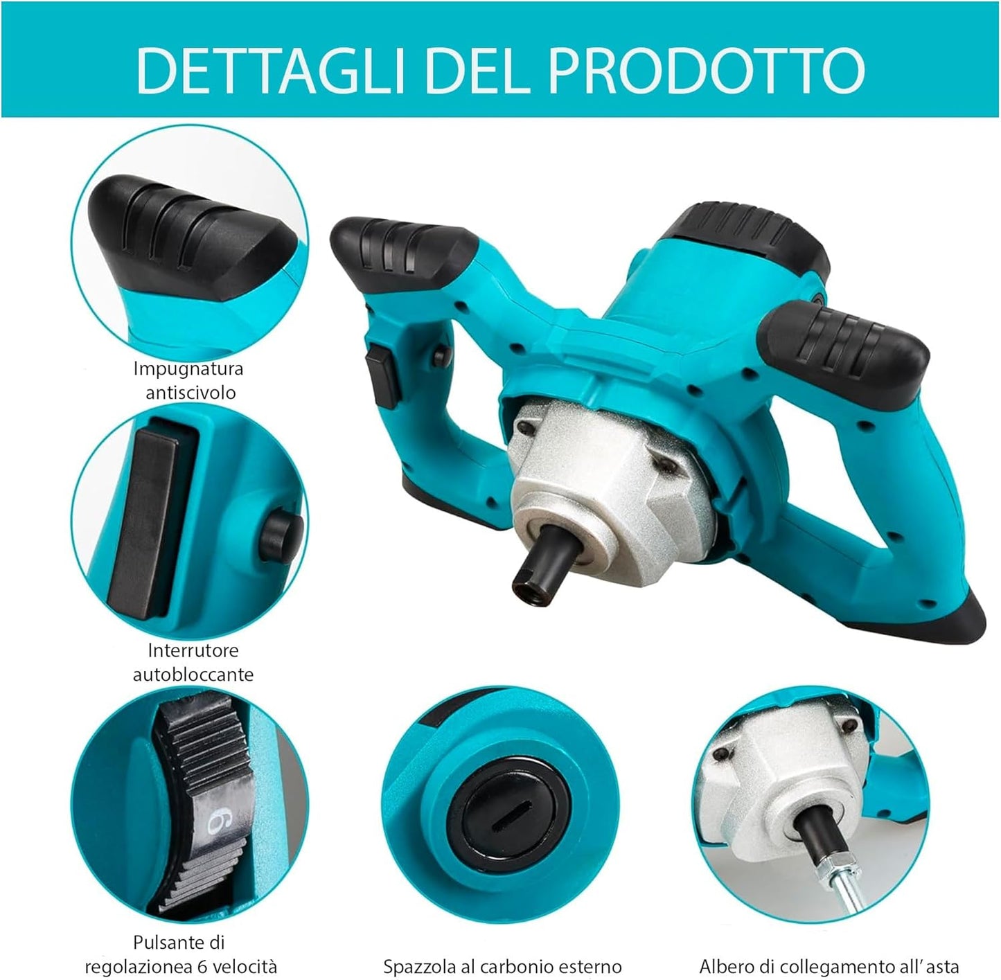 Miscelatore Cemento Professionale 1860W 6 Velocità Agitatore Industriale M14 per Malta Colla Vernici Intonaco Impastatore Elettrico Edilizia 2 Anni Garanzia