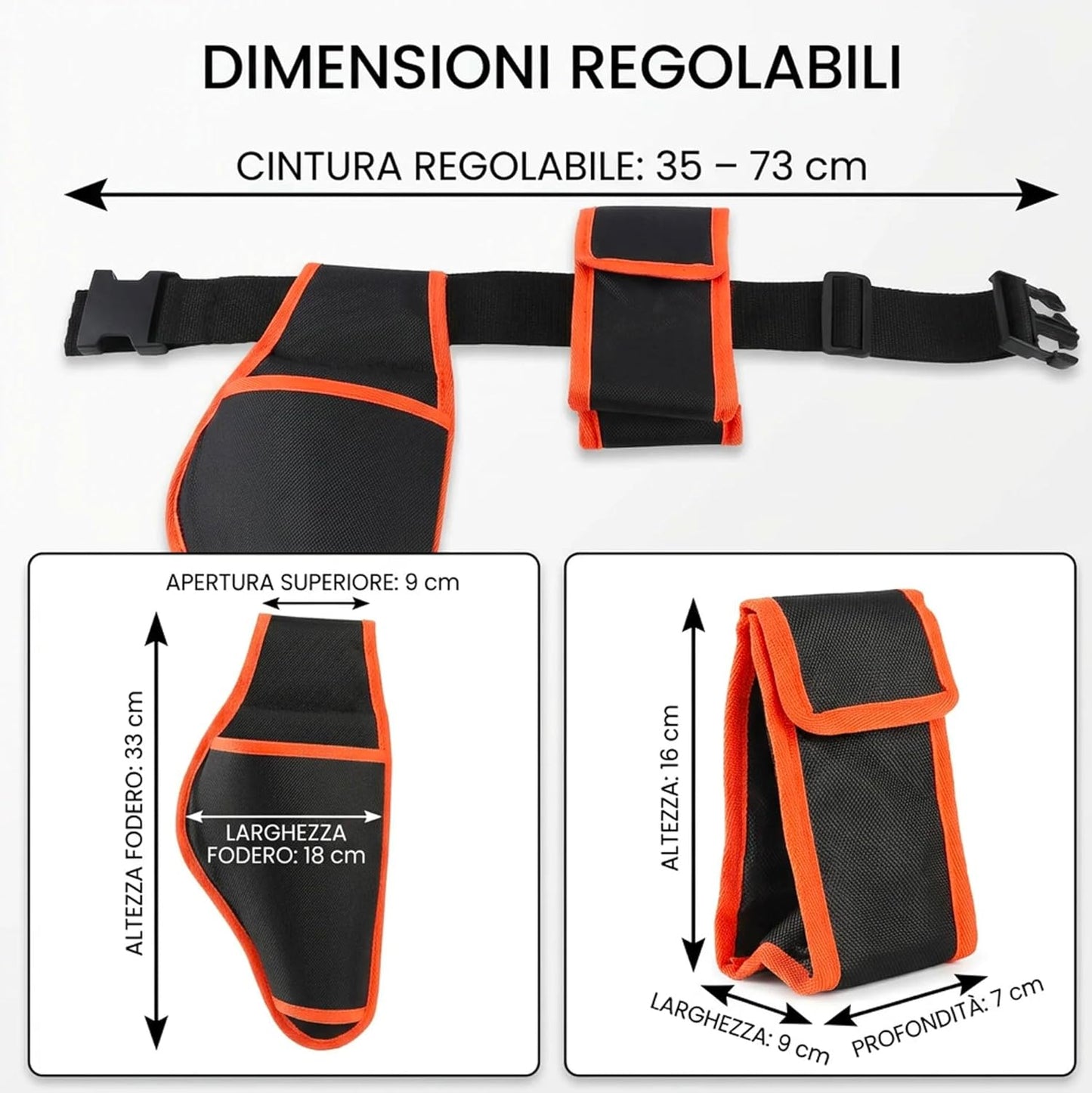 Cintura Porta Forbici da Potatura con Fodero e Porta Batteria – Custodia in Nylon Resistente con Cintura Regolabile e 2 Tasche per Attrezzi da Giardino