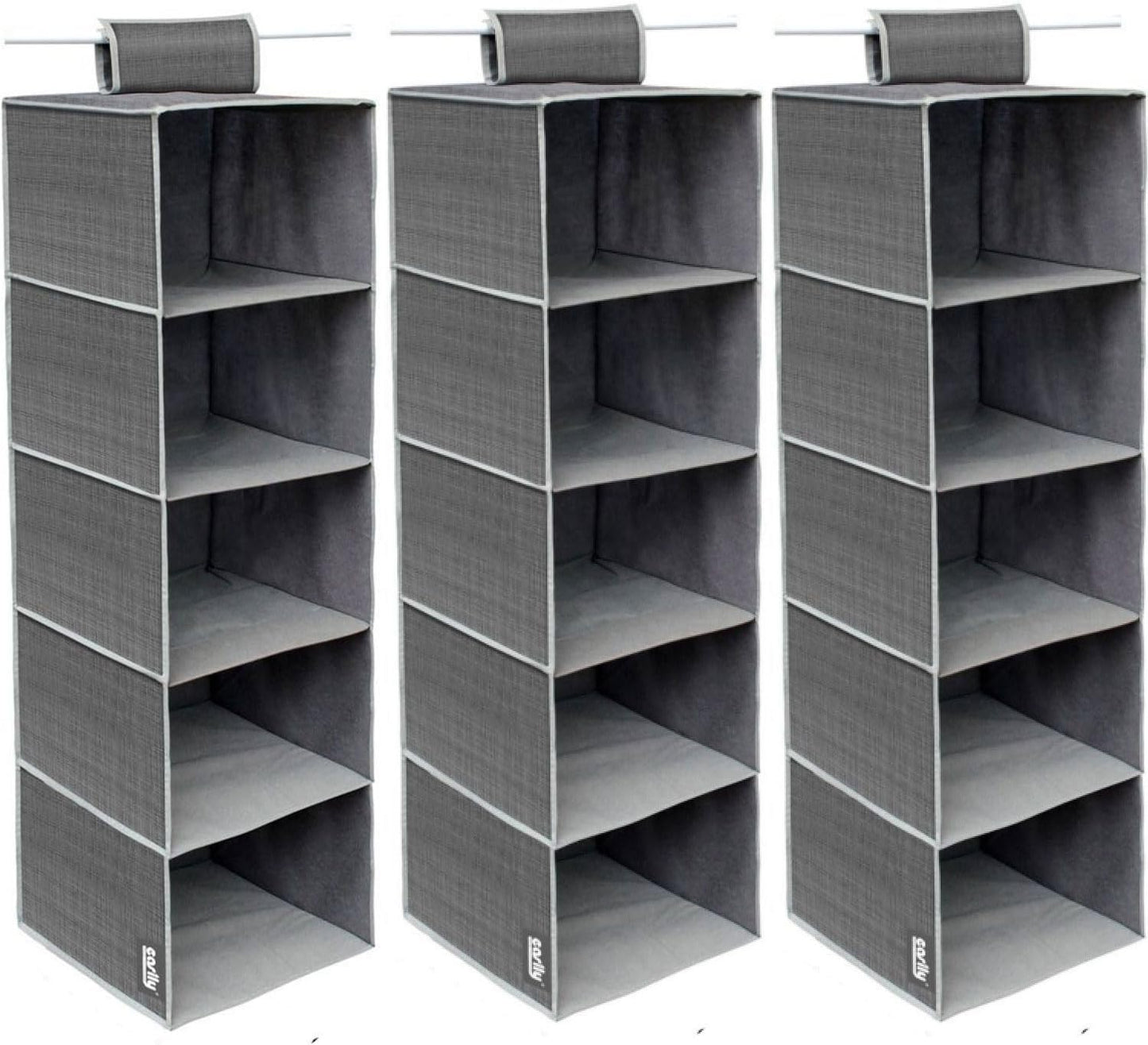 081 Store - 3 PEZZI Organizer da appendere nell’armadio - 5 ripiani, grigio scuro, 100 x 30 x 30 cm
