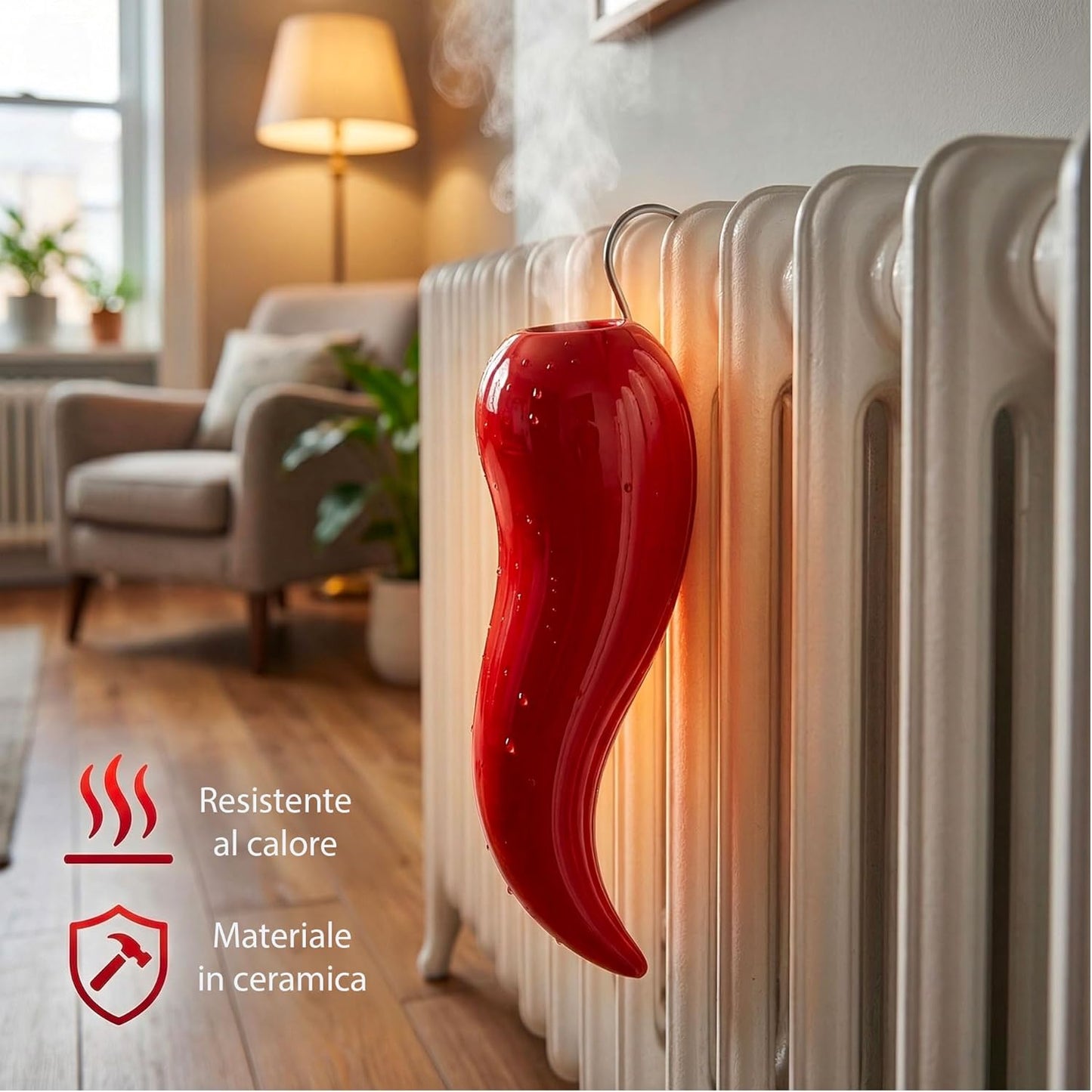 5 Umidificatori in Ceramica per Radiatore – Corno Rosso
