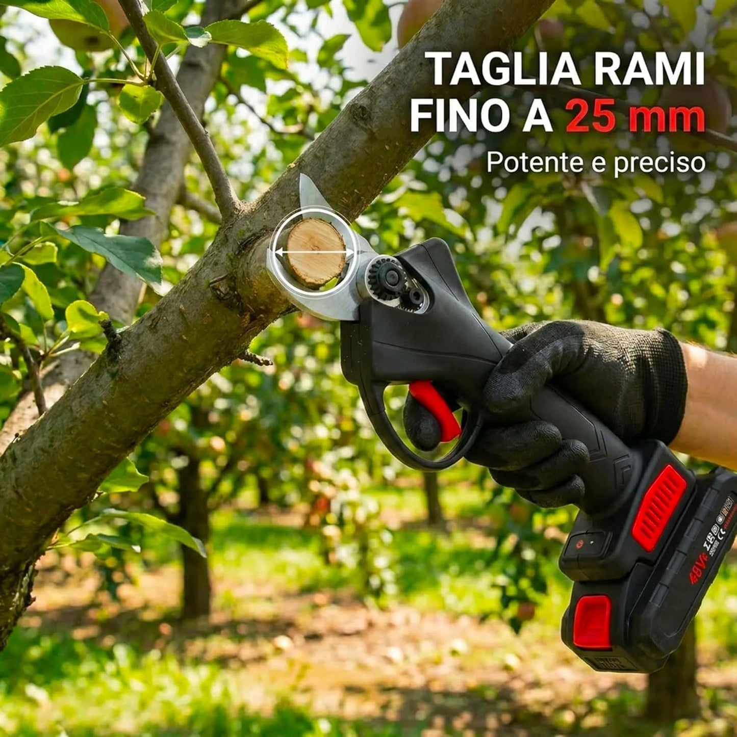 Forbici da Potatura Elettriche 48V con 3 Batterie, Taglio fino a 35 mm, Valigetta e Accessori Inclusi