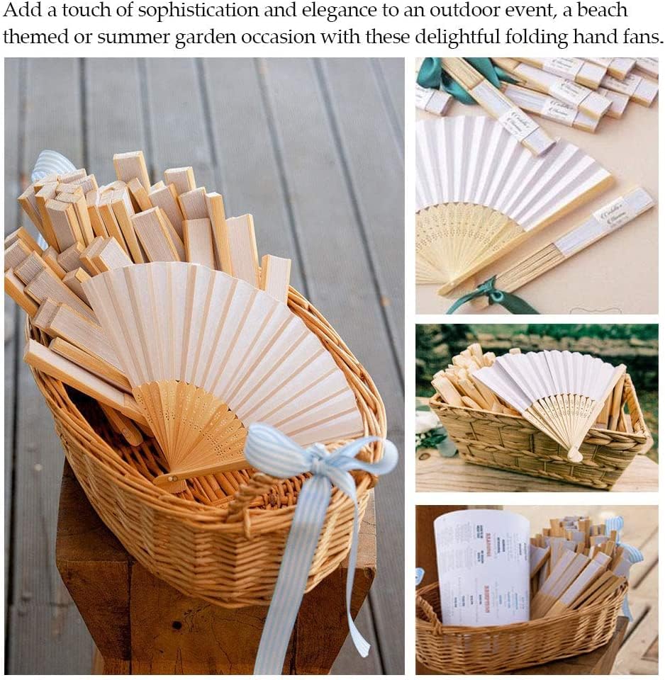 081 Store 120 Ventagli in legno di bambù e carta bianca per matrimoni, matrimoni, spose, eventi, segnaposto per chiesa