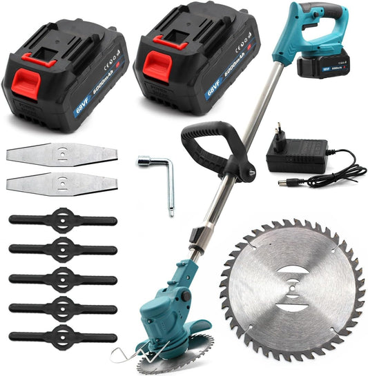 081 Store - Tagliaerba a batteria 68v, Decespugliatore a 2 batterie da 68v con 3 modalità di taglio, tagliabordi senza filo con asta telescopica e testa girevole di 90°