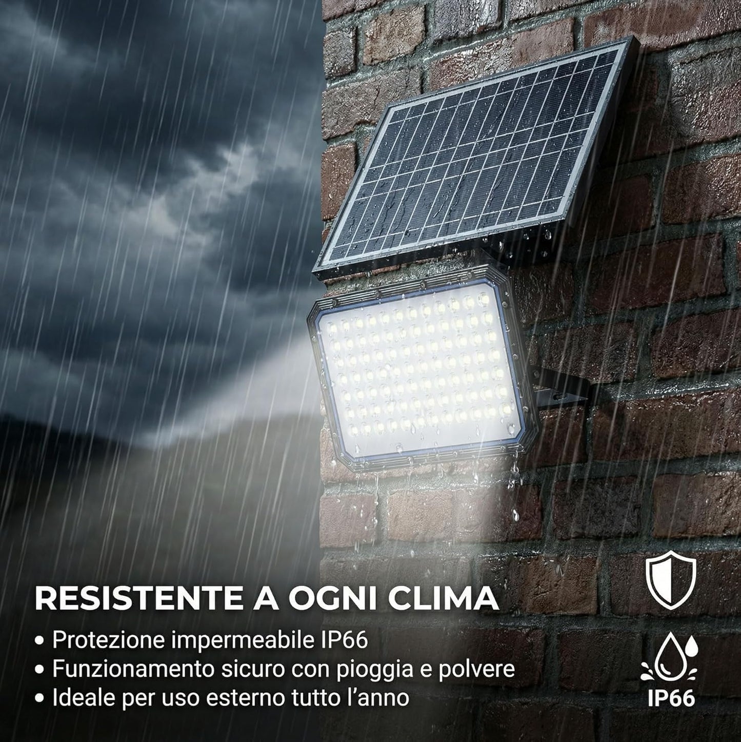 Faro LED da Esterno Solare 2000W con Pannello Solare, Sensore Crepuscolare, Telecomando, Luce Bianca Fredda, IP66 Impermeabile