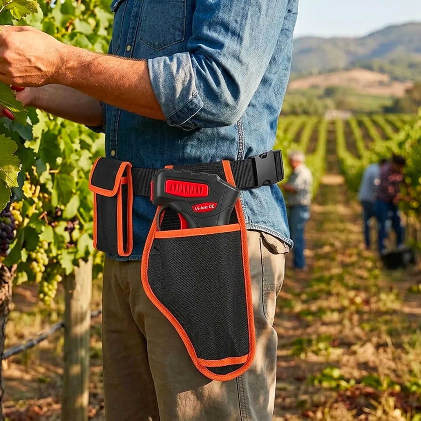 Cintura Porta Forbici da Potatura con Fodero e Porta Batteria – Custodia in Nylon Resistente con Cintura Regolabile e 2 Tasche per Attrezzi da Giardino