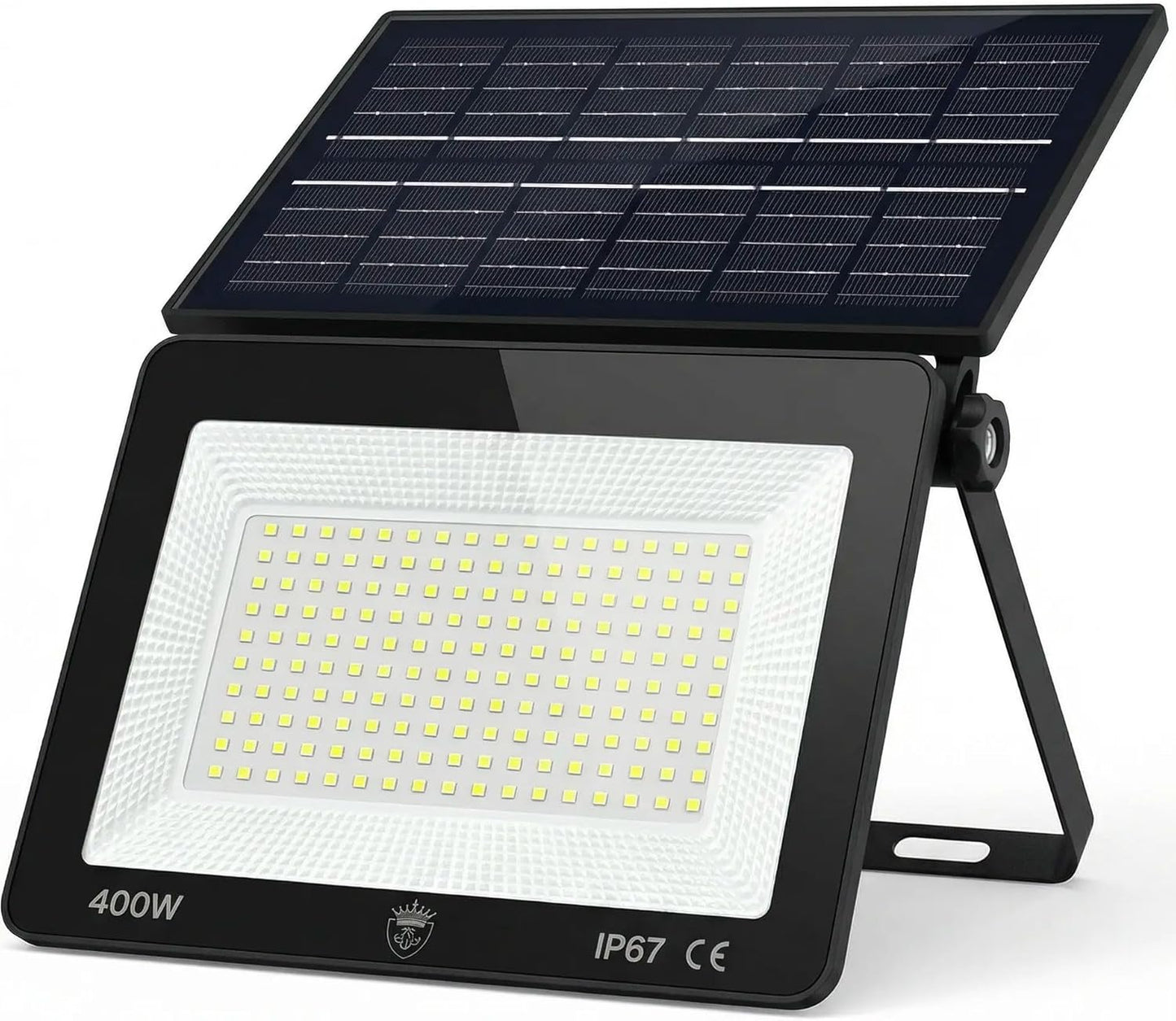 Faro LED Solare 400W IP67 15.000 Lumen – Faretto Esterno con Pannello Solare Integrato, 9 Ore Autonomia, Doppia Modalità Manuale