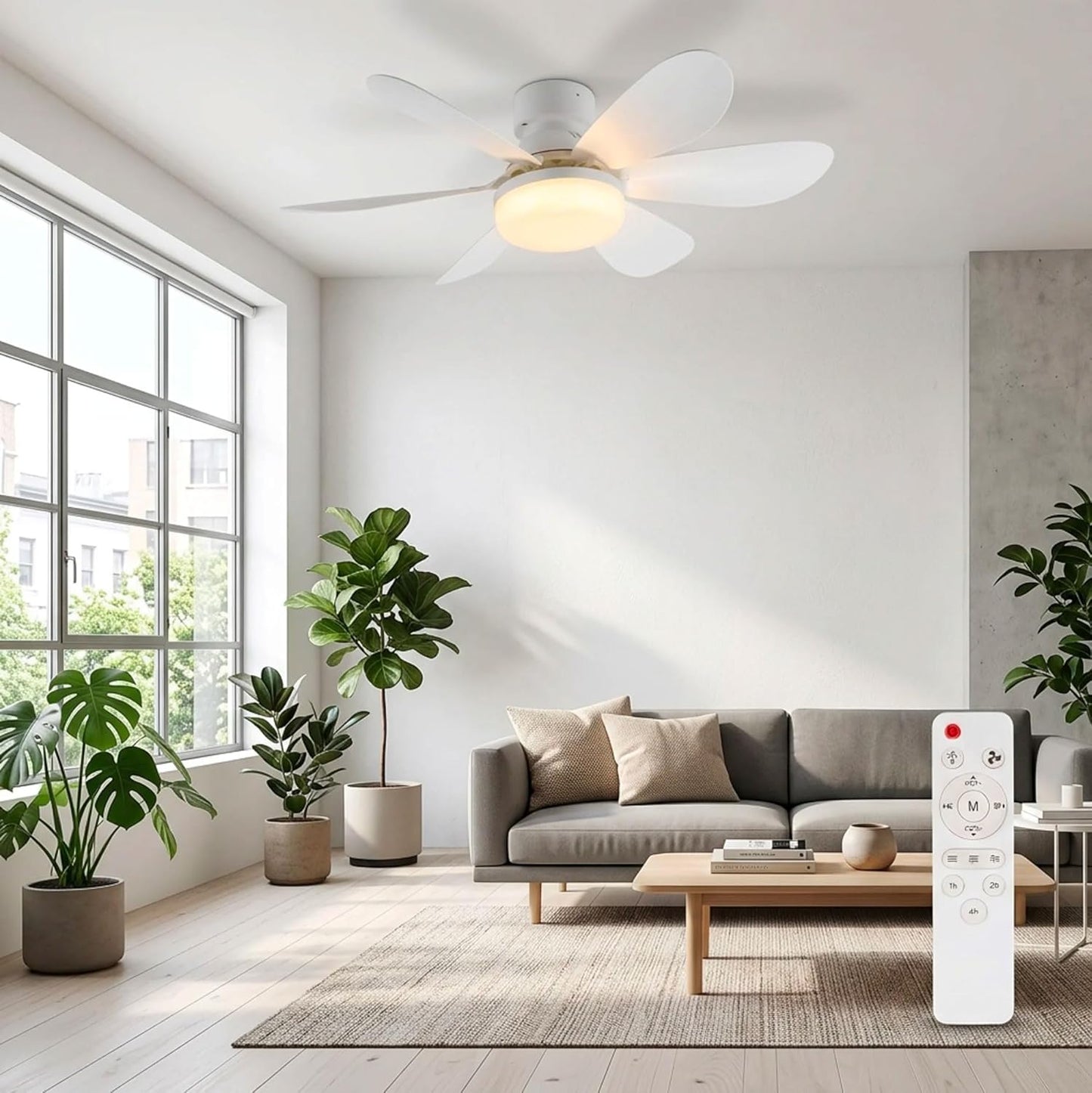 Ventilatore da Soffitto con Luce LED E27 e Telecomando, Ventilatore Lampadario 52 cm con 3 Velocità e 3 Colori di Luce, Ventilatore Silenzioso con Attacco E27 Universale per Camera da Letto, Cucina e Ufficio