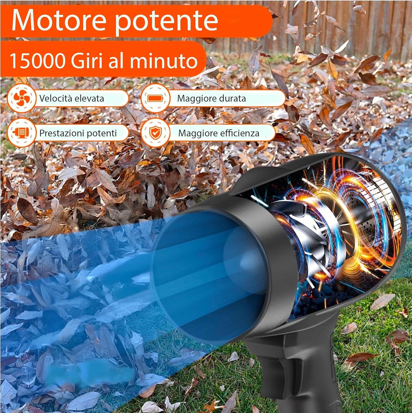 081 Store - Soffiatore a Batteria 48v, 2 ANNI DI GARANZIA, Soffiatore per Foglie con Turbocompressore, Dotato di 2 Batterie da 48V 15000 mAh