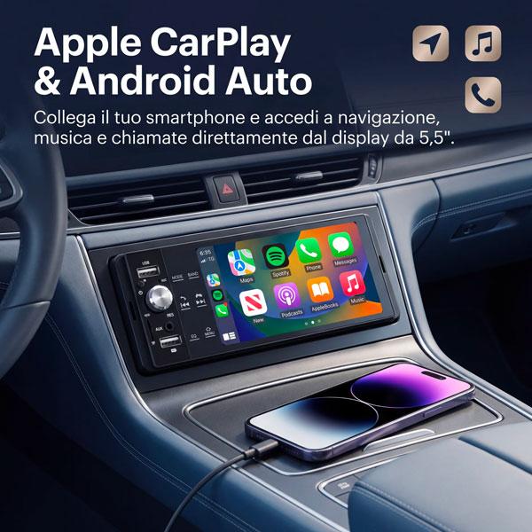 Autoradio Touch 5,5" Bluetooth con Display HD | Radio FM, Vivavoce, USB, AUX, TF, Telecomando, Supporto Telecamera Posteriore, Autoradio Universale Auto