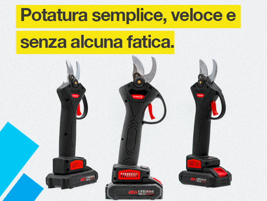 081 Store - Forbici Potatura con 2 Batterie da 48V e Comoda Valigetta, Cesoie Elettriche portatile, ASSISTENZA BATTERIA IMMEDIATA