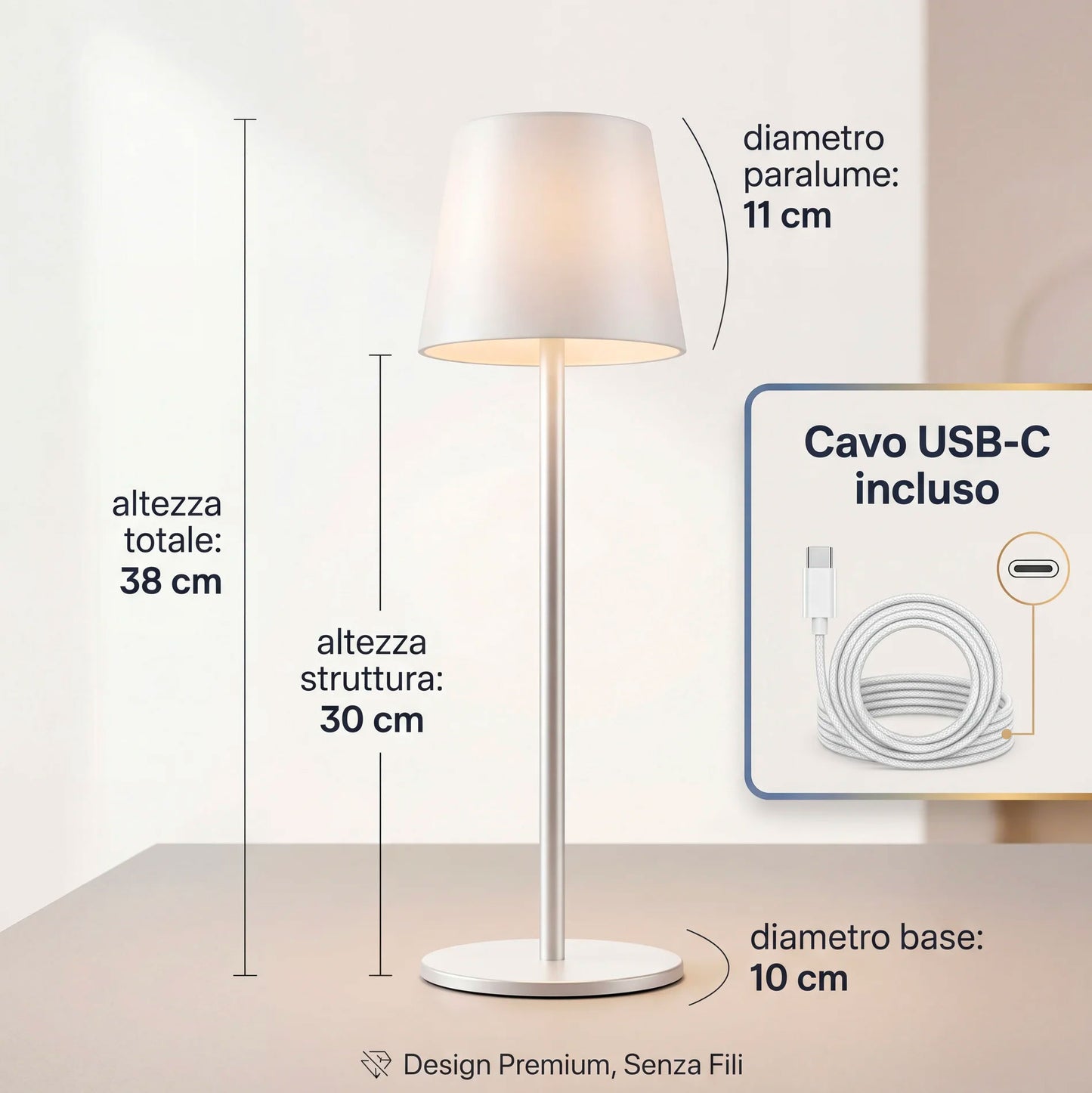Kit 4 Lampade da Tavolo Senza Fili Ricaricabili LED Dimmerabili, 3 Tonalità di Luce 3000K-6500K, Touch Control, Impermeabili IP54, Lampade da Tavolo Senza Fili per Interno ed Esterno, Design Moderno