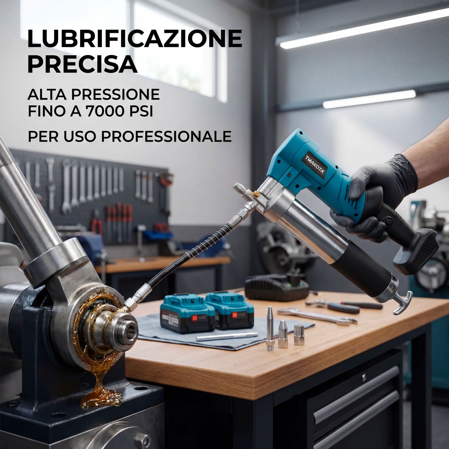 Ingrassatore Elettrico a Batteria Ricaricabile Senza Fili ad Alta Pressione 7000 PSI con 2 Batterie e Accessori