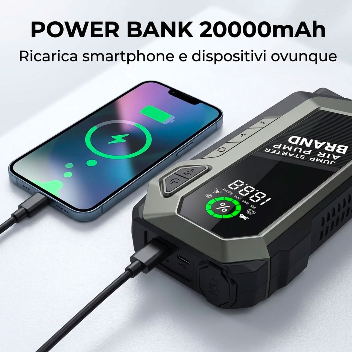 Avviatore di Emergenza Auto 4000A con Compressore 150 PSI e Power Bank 20000mAh, Booster Batteria Auto Portatile con Display LCD e Torcia LED, Jump Starter Auto Moto Diesel Benzina