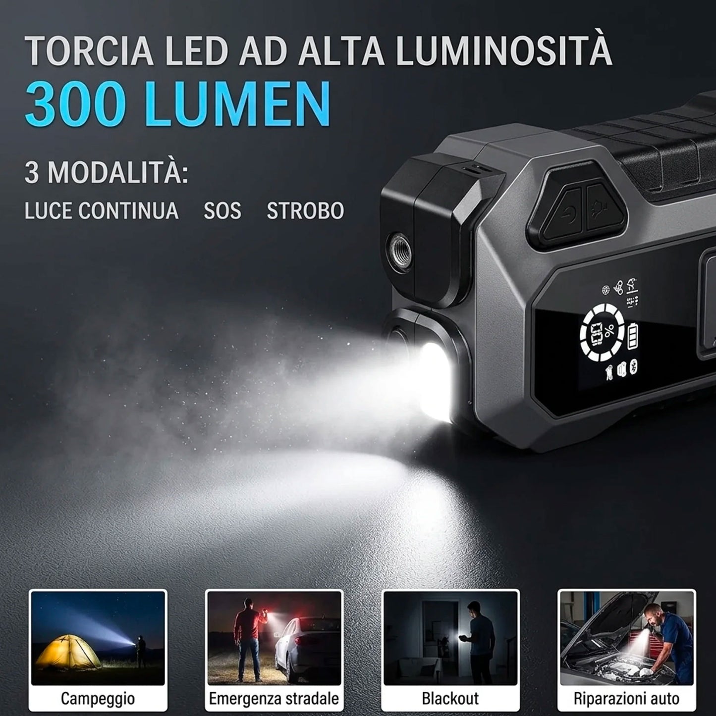 Avviatore di Emergenza Auto 4000A con Compressore 150 PSI e Power Bank 20000mAh, Booster Batteria Auto Portatile con Display LCD e Torcia LED, Jump Starter Auto Moto Diesel Benzina