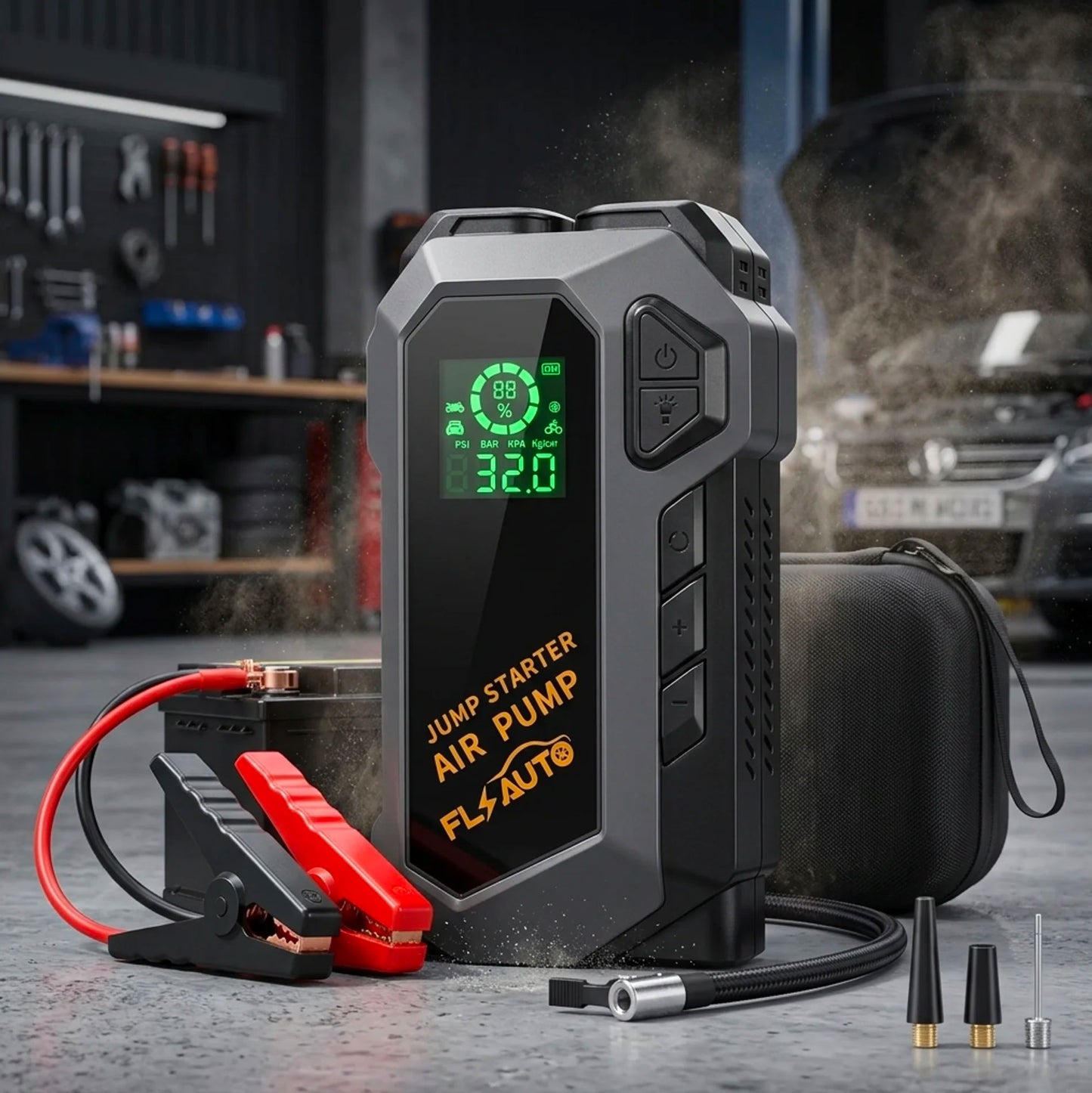 Avviatore di Emergenza Auto 4000A con Compressore 150 PSI e Power Bank 20000mAh, Booster Batteria Auto Portatile con Display LCD e Torcia LED, Jump Starter Auto Moto Diesel Benzina