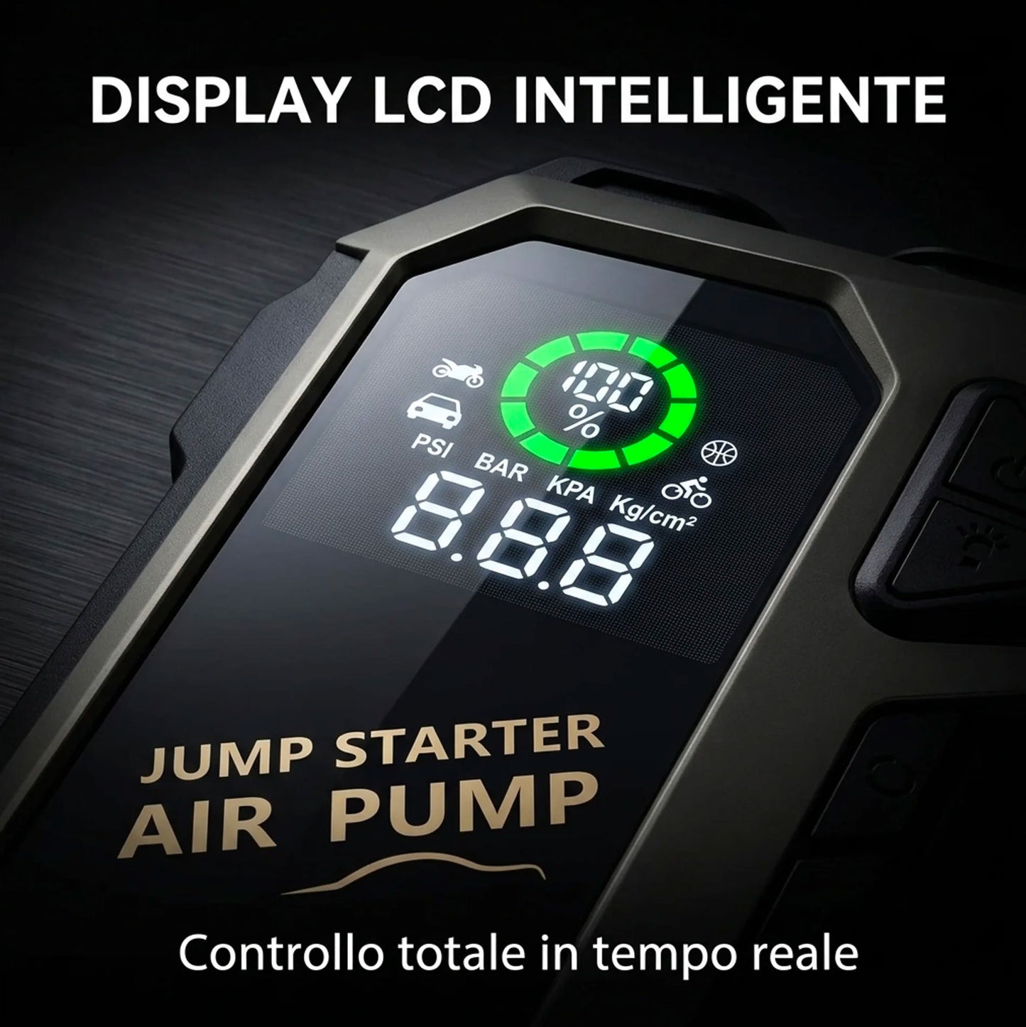 Avviatore di Emergenza Auto 4000A con Compressore 150 PSI e Power Bank 20000mAh, Booster Batteria Auto Portatile con Display LCD e Torcia LED, Jump Starter Auto Moto Diesel Benzina