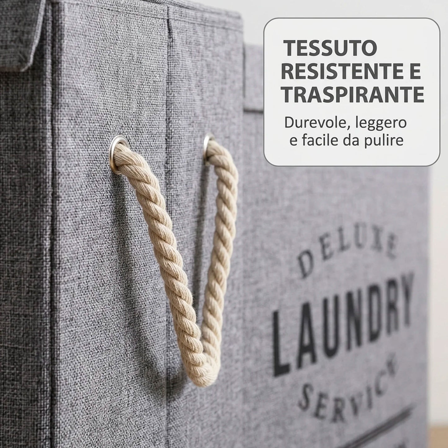 Cesto Porta Biancheria Pieghevole in Tessuto Grigio con Coperchio e Manici – Porta Bucato Salvaspazio per Lavanderia, Bagno e Camera