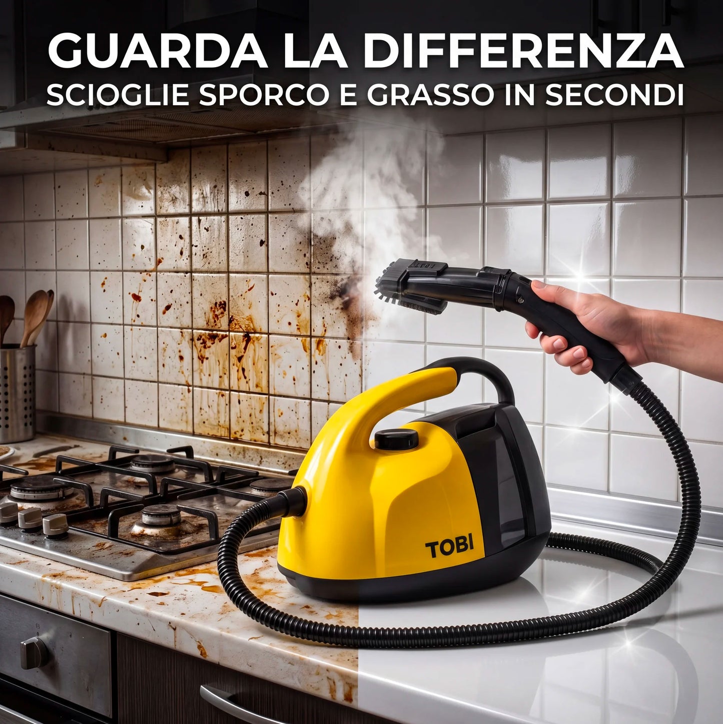 Pulitore a Vapore 1800W 16 Accessori Multifunzione per Casa – Pulizia Profonda Senza Prodotti Chimici per Divani, Materassi, Vetri, Bagno e Cucina