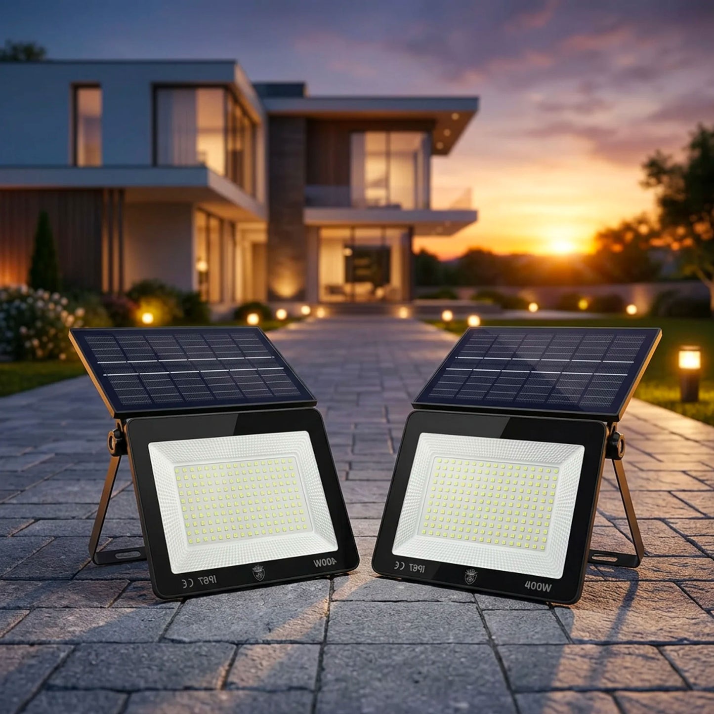 Kit 2 Faretti LED Solari 400W IP67 15.000 Lumen – Faro Esterno con Pannello Solare Integrato, 9 Ore Autonomia – 081 Store