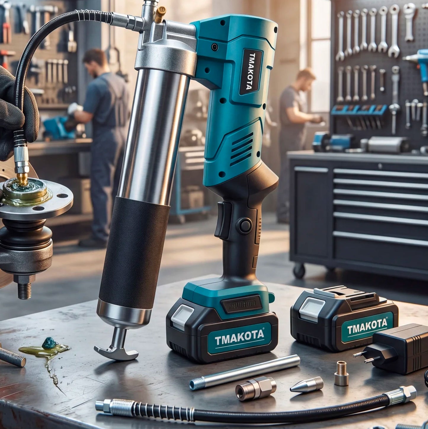 Ingrassatore Elettrico a Batteria Ricaricabile Senza Fili ad Alta Pressione 7000 PSI con 2 Batterie e Accessori