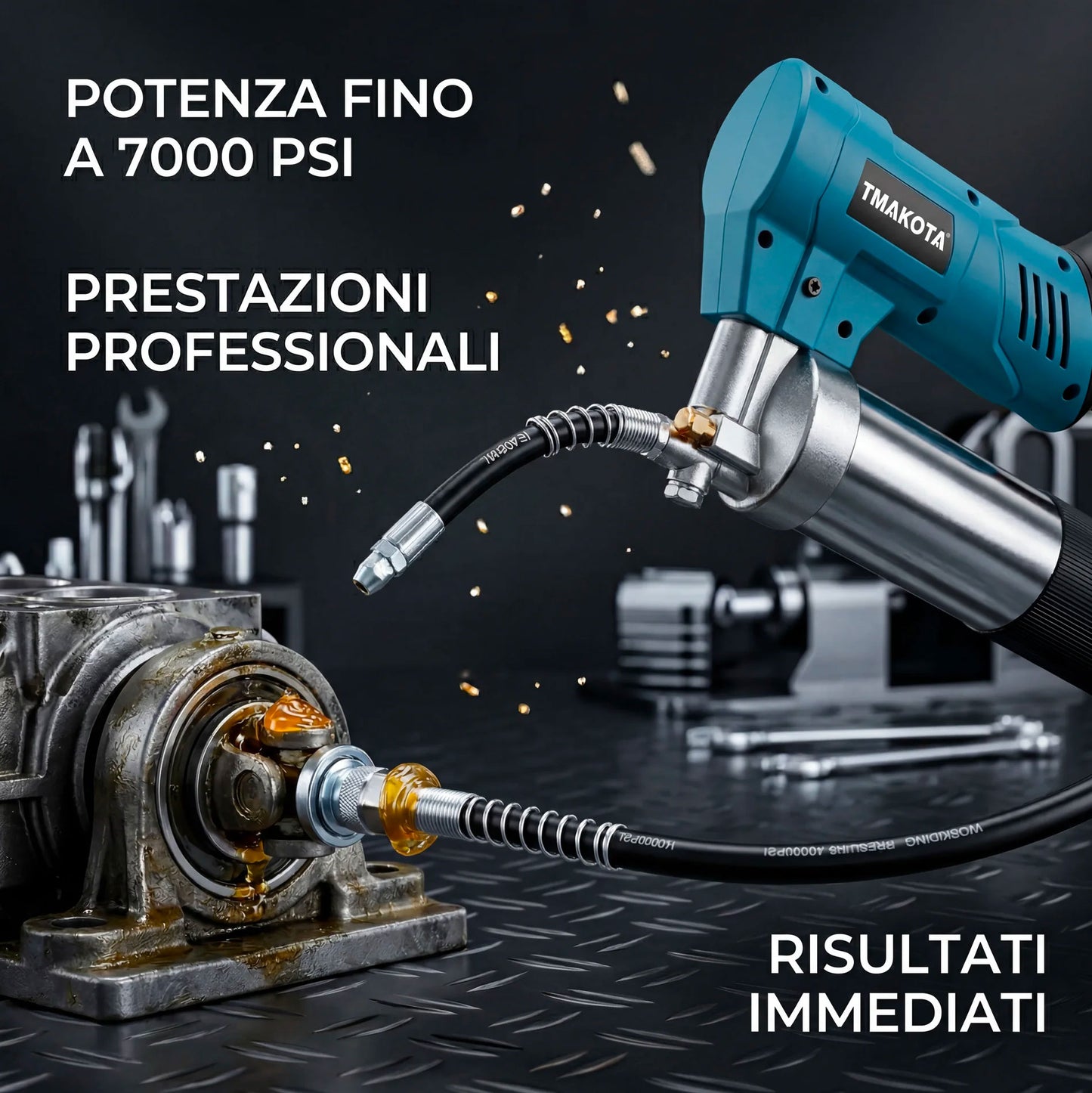 Ingrassatore Elettrico a Batteria Ricaricabile Senza Fili ad Alta Pressione 7000 PSI con 2 Batterie e Accessori