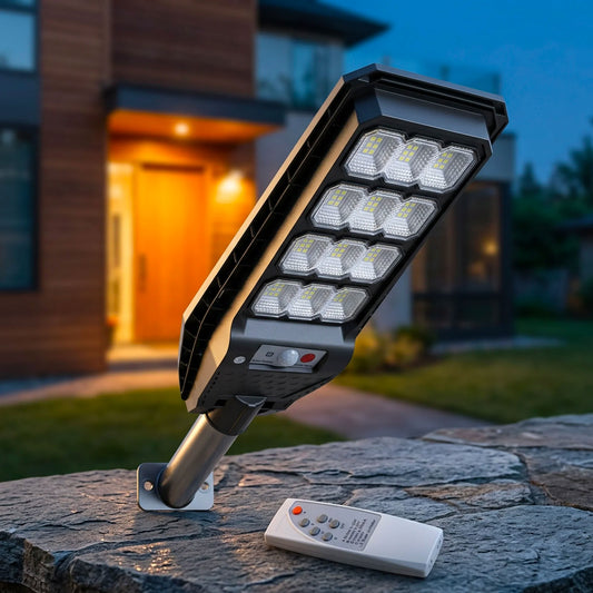 Lampione Solare LED 144 LED con Sensore di Movimento PIR e Telecomando | Luce Esterno 1200 Lumen IP65