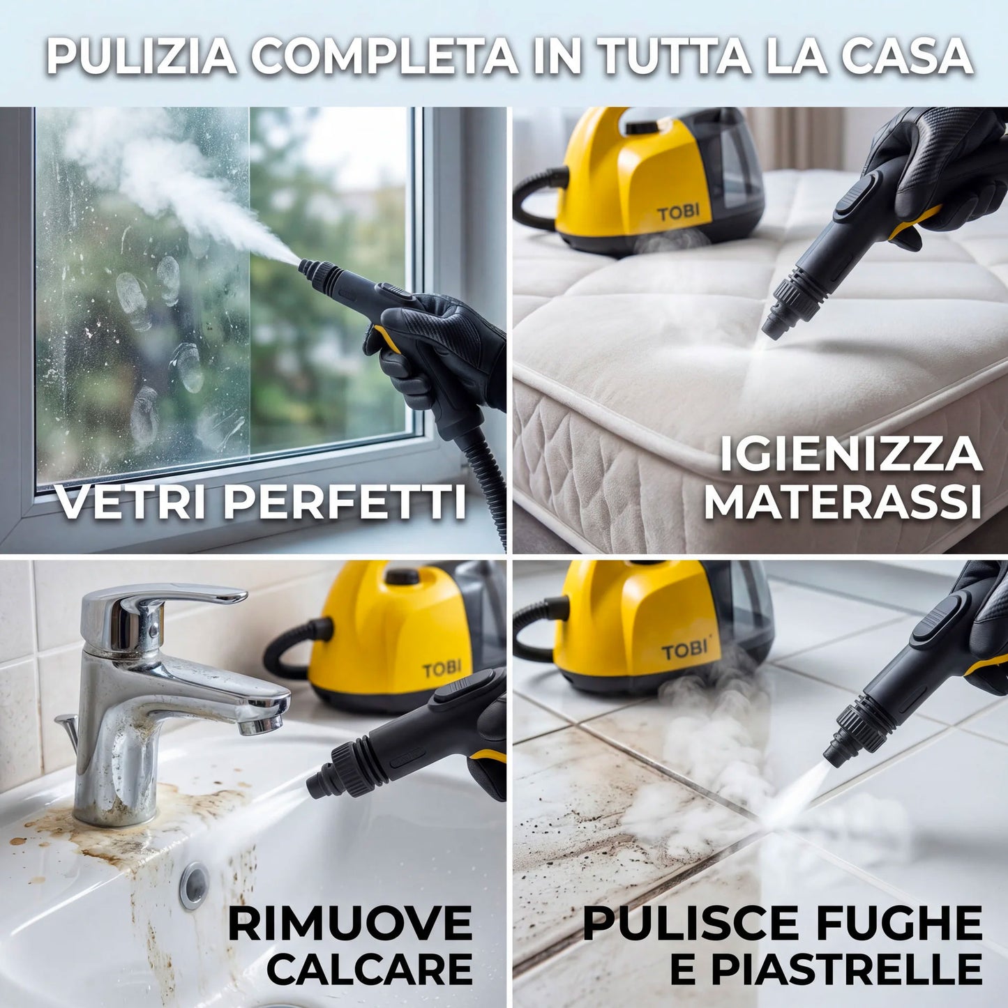 Pulitore a Vapore 1800W 16 Accessori Multifunzione per Casa – Pulizia Profonda Senza Prodotti Chimici per Divani, Materassi, Vetri, Bagno e Cucina
